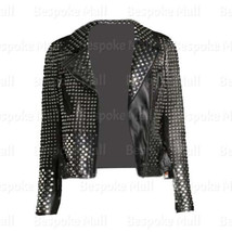 New Handmade Woman&#39;s Full Silver Studded Cowhide Biker Real Leather Jacket-982 - £275.67 GBP