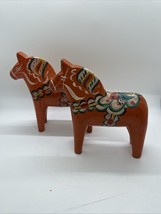 2 Olsson Dala Horse (No Label) Hand Carved Painted Wood Sweden 6” Tall - £67.26 GBP