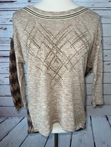 Miss Me Knit Sweater Western Medium Beige Sequin Metallic Cowgirl Studded - $21.23