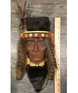 Native American Wall Decor with Fur Trim Wood Plaque Indian Chief Old Cu... - $68.59