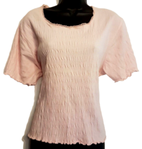 Jenny Buchanan Pink Crinkle Texture Top size XL Lace Trim Cotton Knit Shirt - $9.84