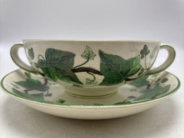 Wedgwood Napoleon Ivy 2 Handled Cream Soup Bowl and Saucer Set Etruria S... - £23.49 GBP