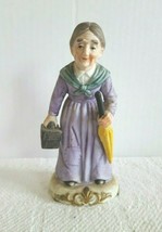 Old Women Ceramic Figurine Carrying Umbrella and Purse 8&quot; Excellent Cond... - $14.99