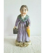 Old Women Ceramic Figurine Carrying Umbrella and Purse 8&quot; Excellent Cond... - $20.32 CAD