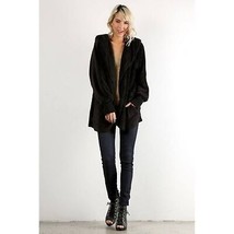 HEM &amp; THREAD Sherpa Fuzzy Knit Hooded Cardigan One Size Black Open Front... - £29.72 GBP