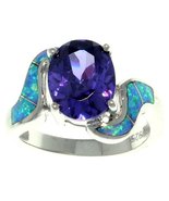 Jewelry Trends Sterling Silver Created Blue Opal and Purple CZ Passion R... - $808.47 MXN