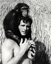 Ron Ely as TV&#39;s Tarzan posing with Cheetah on his head 8x10 photo - £7.66 GBP