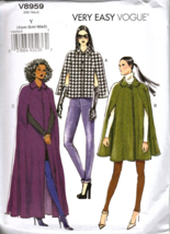 Very Easy Vogue V8959 Misses XS to M Lined Capes Uncut Sewing Pattern - $18.47