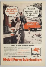 1951 Print Ad Mobil Farm Lubrication Mobiloil Truck Driver,Boy &amp; Barn  - £13.62 GBP