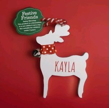 Festive Friends KAYLA Christmas Tree Deer Wooden Decoration Ornament w/B... - $5.94