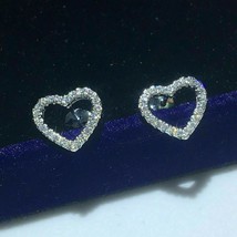 14K White Gold Plated 0.50Ct Round Cut Moissanite Heart Shape Stud Earrings - £59.09 GBP