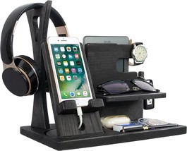 Handmade Desk Organizer With Headphone Stand, Rotating Phone Stand,, Chr... - £34.75 GBP