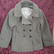 Old Navy Pea Coat Girls Jacket Grey Wool & Polka dot Lining Size S 6/7 - $18.71