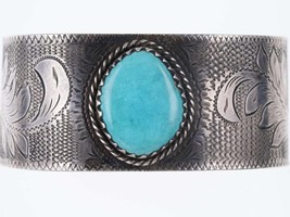 Hand Engraved Southwestern Sterling/Turquoise cuff bracelet - $336.60