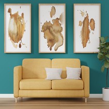3 Set Brown Paint Splatter Print Frame Wall Decor Art Modern - $425.70
