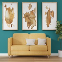 3 Set Brown Paint Splatter Print Frame Wall Decor Art Modern - £333.38 GBP