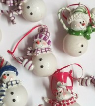 Snowman w/ Bendable Candy Cane Arms Christmas Holiday Ornament Lot (10 Pieces) - £14.15 GBP