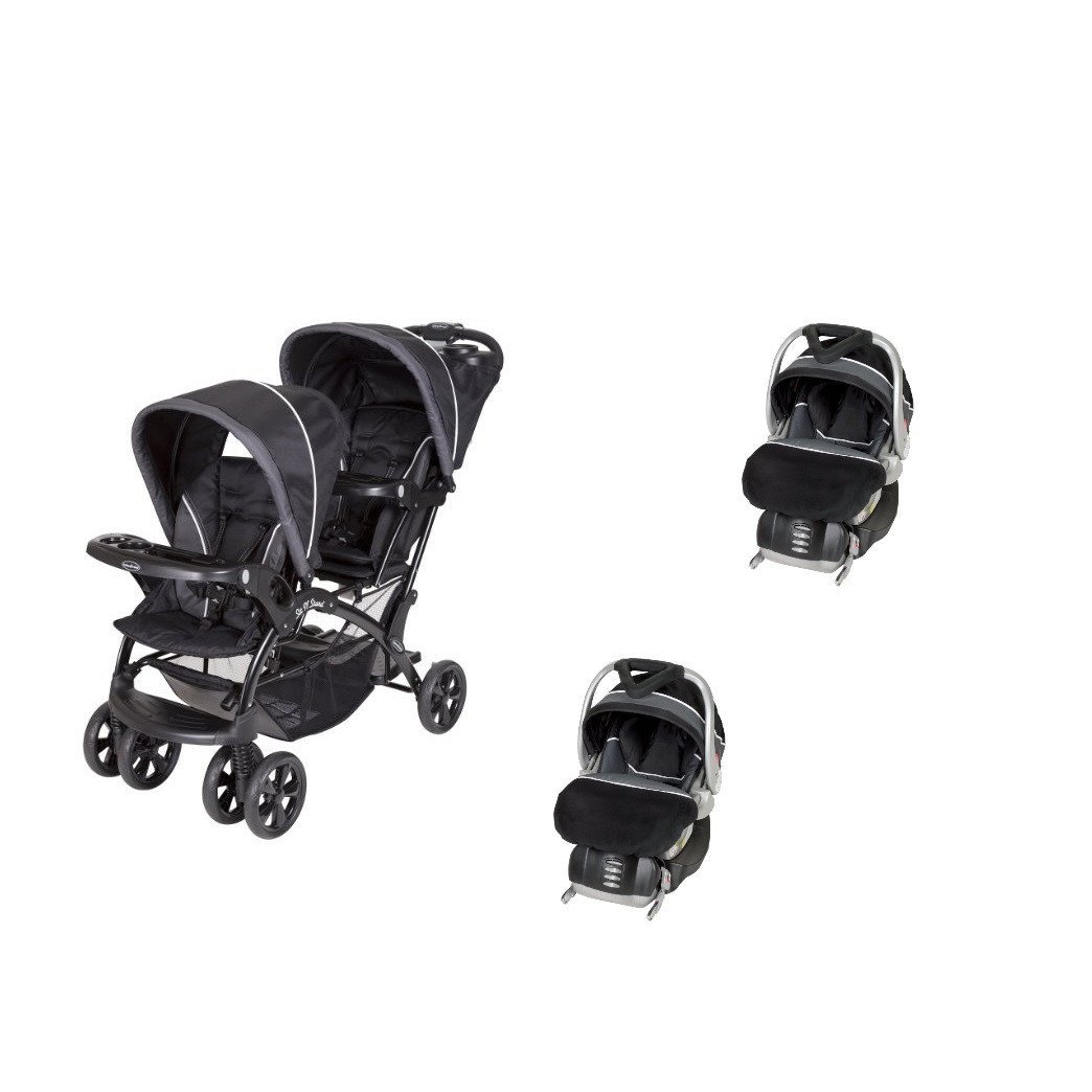 Primary image for Baby Trend Black Double Twin Sit N Stand Stroller Bundle with 2 Infant Car Seats