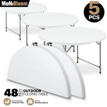 5 Pack White[4 Ft Foldable Round Table]Home Party Gathering Portable Dining Desk - £681.84 GBP