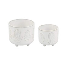 Flora Bunda 6 inch &amp; 4.75 inch Hamsa Hand Footed Planter Set of 2 Ivory - $32.84