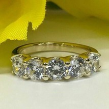 2.50 Ct Simulated Diamond 5-Stone Wedding Band 14K Yellow Gold Plated Silver - £58.75 GBP