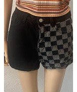 Romwe Women Junior Black Denim Shorts Size Medium Checkered Pattern - $7.00