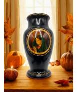 1950 Vintage Hand-Painted Wooden Lacquer Vase Saints&#39; Faces 10.8 Inch Tall - $700.47 CAD