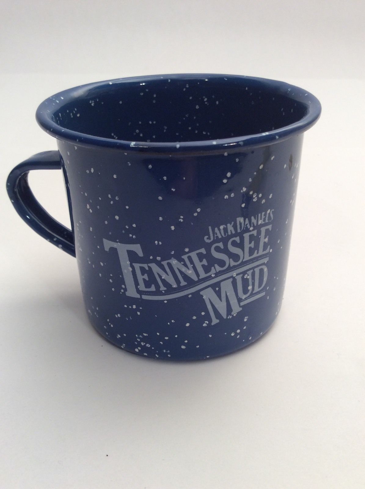 JACK DANIELS Tennessee Mud Whiskey TIN CUP Mug Blue Speckled AA - $5.69