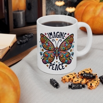 Imagine Peace Floral Mug 11oz, Wedding Gift Idea Ceramic Mug 11oz - $8.45
