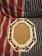Vintage Off White Cream Oval Octagonal 17X14 Bamboo Wicker Plastic Mirro... - $469.27 MXN