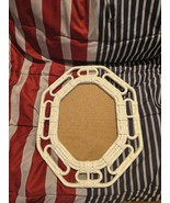 Vintage Off White Cream Oval Octagonal 17X14 Bamboo Wicker Plastic Mirro... - $467.04 MXN