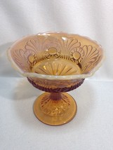 Fenton SCROLL &amp; EYE Cameo 5&quot; Tall Comport Jelly Candy Honey Amber Opalescent VFC - $21.78