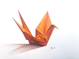 Pencil Drawing of a Origami Crain - Digital Print - $15.00