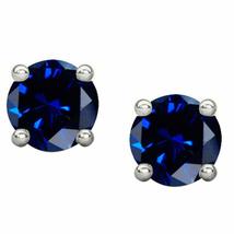 14K White Gold Plated Blue CZ Ear Studs Round Brilliant Cut Solitaire Earrings F - £47.95 GBP