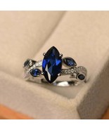2.0Ct Simulated Blue Sapphire Engagement Ring 14k White Gold Plated Silver - £78.21 GBP