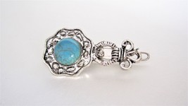 Turquoise blue stone silver metal  native barrette hair clip for thin fi... - $11.95