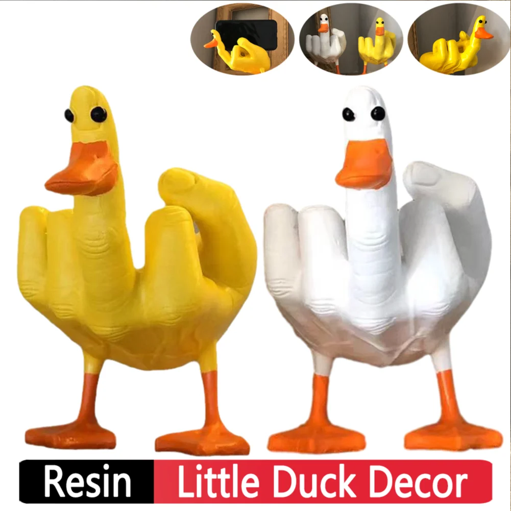 Funny Little Duck Resin Figurine Ornament Cute Middle Finger Craft Decoration - £17.18 GBP