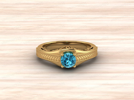 Lab-Created Blue Zircon Round Stone Designer Unisex Ring With Sterling Silver  - £49.82 GBP