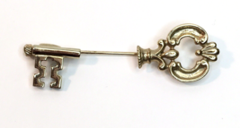 Vintage Metal KEY Shaped Golden Tone Ornate Hat Pin AVON - £7.25 GBP