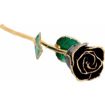 24k Gold Dipped Black Lacquer Real Rose Valentine&#39;s Day Holiday Gift - £76.66 GBP
