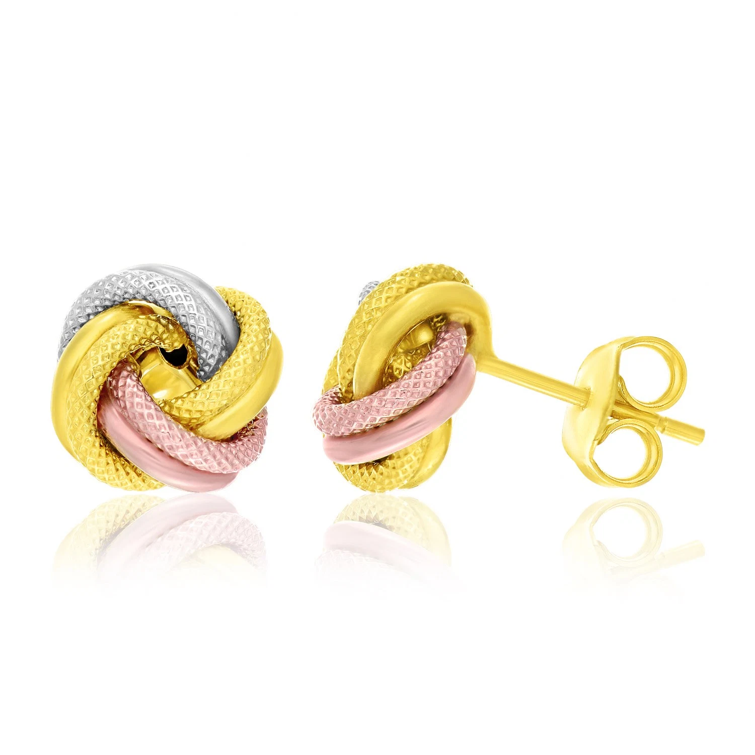  Smooth and Textured 2 rope Love Knot Earrings 14K Gold Tri Color pierce... - €168,80 EUR