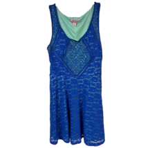 Candies Juniors Fit &amp; Flare Dress Blue Diamond Panel Lace Sleeveless Lined M - £22.41 GBP