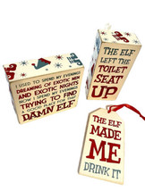 Primitives by Kathy Holiday Elf quotes on wood Bundle of Three Assorted Sizes - £25.17 GBP