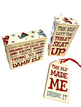 Primitives by Kathy Holiday Elf quotes on wood Bundle of Three Assorted Sizes - £24.08 GBP