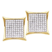 14k Yellow Gold Womens Round Diamond Square Cluster Earrings 3/8 Cttw - $400.00