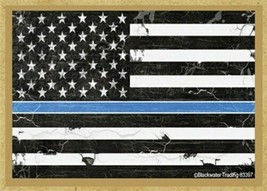 Police Thin Blue Line Flag Wood Support Police Fridge Magnet 2.5&quot; x 3.5&quot; NEW U - £4.00 GBP