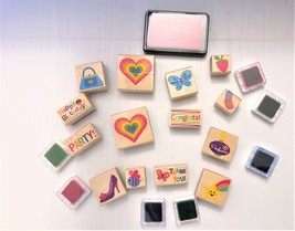 Large Lot of Wooden Stamps Ink Arts &amp; Craft Supplies for Scrapbooking for Girls - £4.38 GBP
