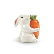 Bunny Salt and Pepper Set Rabbit Hugging Carrot Ceramic 3.5" High Easter