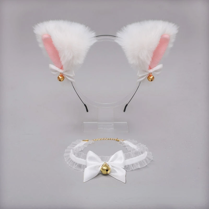 House Home Toyy Fox Ears Cute Cat Ears Headbands Lace Bows Bells Collars Suits M - £19.98 GBP