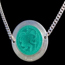 The Thomae Co. Antique Sterling Silver Green Enamel Saint Christopher Medal XL - £256.09 GBP